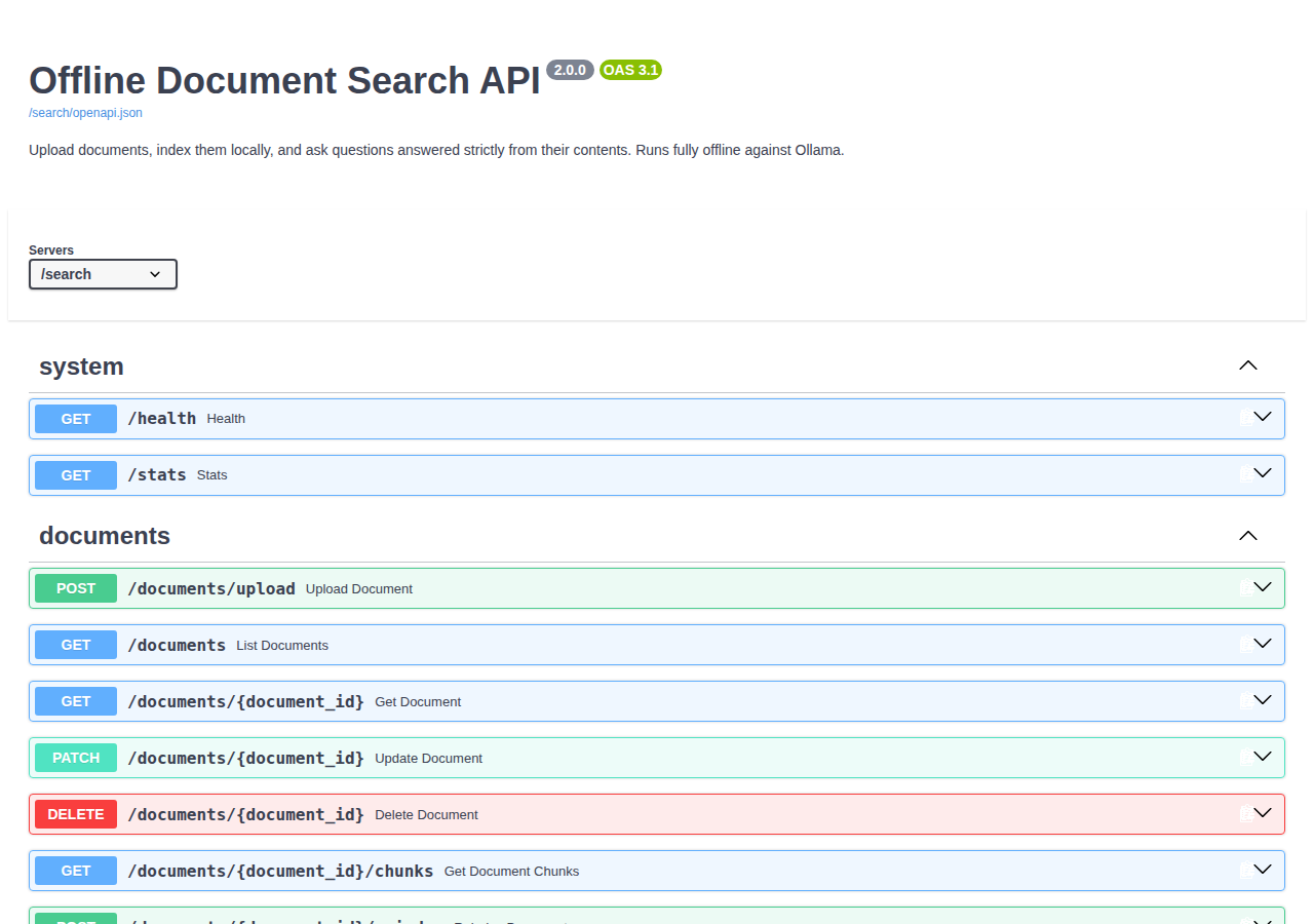 Offline Document Search API Swagger docs